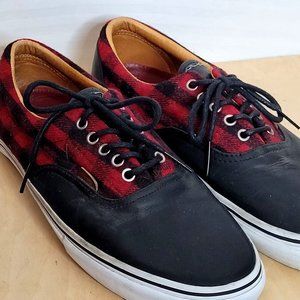 Vans Vault Era Low Top Lace Up Black Leather Red Flannel Buffalo Plaid Size 11 M